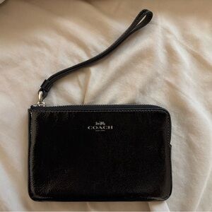 Coach Black Patent Wristlet with Silver Logo
